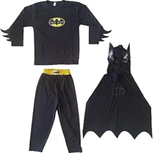 Black Superhero Costume for Kids – 3-piece costume set with cape, top, and pants