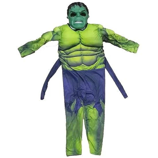 Green Muscle Hero Costume for Kids with padded suit and mask