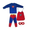 Kids Flying Hero Costume- 4-piece flying superhero costume set for kids with red and blue shirt, pants, cape, and eye mask