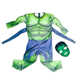 Green Muscle Hero Costume for Kids with padded suit and mask 1